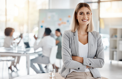 businesswoman smiling at the camera